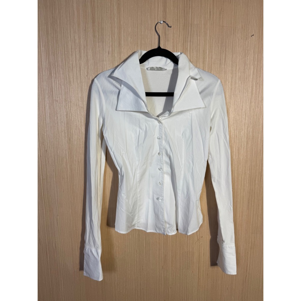 Anne Fontaine White Long Sleeve Button Down Shirt Oversized Collar Size 38